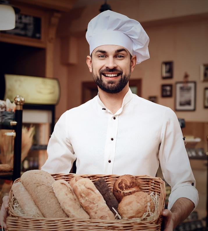 baker with bread.